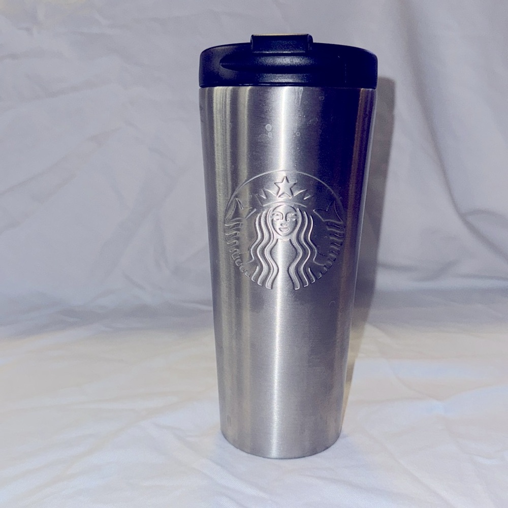 Starbucks,16floz,NWOT, Silver, with Black Lid. ( New without Tags)